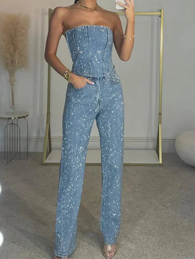 חליפת ג׳ינס בשילוב יהלומים- היילי